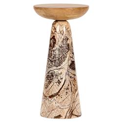 Lily Mid Century Modern Brown Wood Top Stone Pedestal Drink Table|