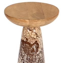 Lily Mid Century Modern Brown Wood Top Stone Pedestal Drink Table|