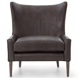 Paola Mid Century Vintage Dark Brown Leather Wood Wing Lounge Chair|