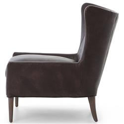 Paola Mid Century Vintage Dark Brown Leather Wood Wing Lounge Chair|