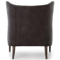 Paola Mid Century Vintage Dark Brown Leather Wood Wing Lounge Chair|