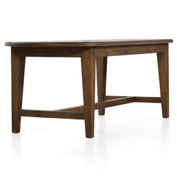 Nayden Rustic Lodge Brown Pine Wood Oval Trestle Dining Table - Small - 86.5"W|