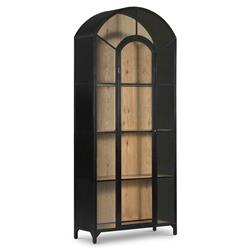 Stancil Industrial Brown Oak Wood Black Iron Clear Glass Door Arch Display Case|