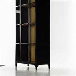 Stancil Industrial Brown Oak Wood Black Iron Clear Glass Door Arch Display Case|