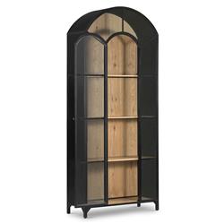 Stancil Industrial Brown Oak Wood Black Iron Clear Glass Door Arch Display Case|
