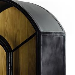 Stancil Industrial Brown Oak Wood Black Iron Clear Glass Door Arch Display Case|