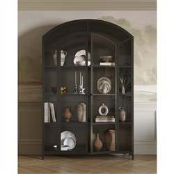 Stancil Industrial Matte Black Iron Frame Clear Glass Door Wide Arch Display Case|