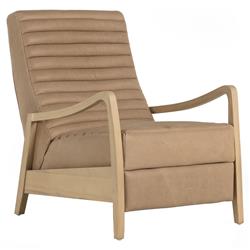 Amani Mid Century Nude Beige Leather Wood Frame Recliner Chair|