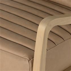 Amani Mid Century Nude Beige Leather Wood Frame Recliner Chair|