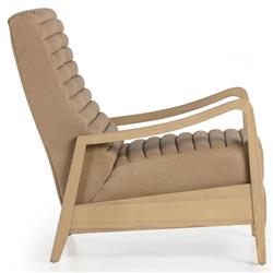 Amani Mid Century Nude Beige Leather Wood Frame Recliner Chair|