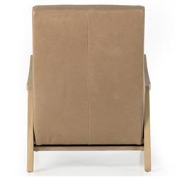 Amani Mid Century Nude Beige Leather Wood Frame Recliner Chair|