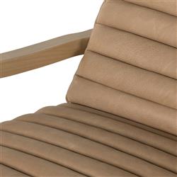 Amani Mid Century Nude Beige Leather Wood Frame Recliner Chair|