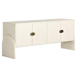 Maya Mid Century White Painted Linen Wood Frame 4 Door Media Cabinet - 72"W|