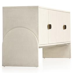 Maya Mid Century White Painted Linen Wood Frame 4 Door Media Cabinet - 72"W|