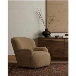 Kaden Modern Classic Brown Upholstered Boucle Wood Frame Wingback Arm Chair|