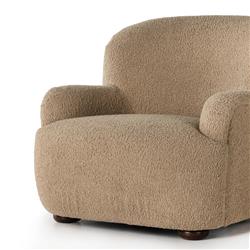 Kaden Modern Classic Brown Upholstered Boucle Wood Frame Wingback Arm Chair|