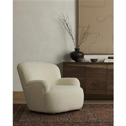 Kaden Modern Classic Cream Upholstered Boucle Brown Wood Wingback Arm Chair|