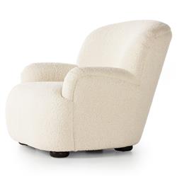 Kaden Modern Classic Cream Upholstered Boucle Brown Wood Wingback Arm Chair|
