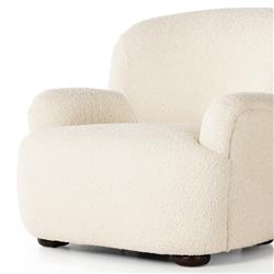 Kaden Modern Classic Cream Upholstered Boucle Brown Wood Wingback Arm Chair|