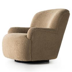 Kaden Modern Brown Upholstered Boucle Wood Frame Wingback Swivel Arm Chair|