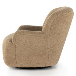 Kaden Modern Brown Upholstered Boucle Wood Frame Wingback Swivel Arm Chair|