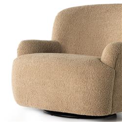 Kaden Modern Brown Upholstered Boucle Wood Frame Wingback Swivel Arm Chair|