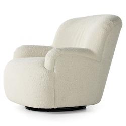 Kaden Modern Classic Cream Upholstered Boucle Brown Wood Wingback Swivel Arm Chair|
