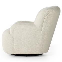 Kaden Modern Classic Cream Upholstered Boucle Brown Wood Wingback Swivel Arm Chair|