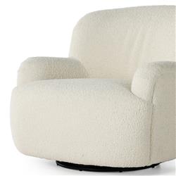 Kaden Modern Classic Cream Upholstered Boucle Brown Wood Wingback Swivel Arm Chair|