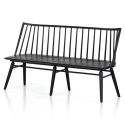 Lara Rustic Lodge Black Oak Wood Windsor Dining Bench|