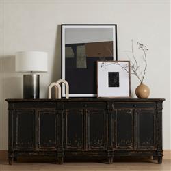 Marjorie French Country Black Pine Wood 3 Drawer 6 Door Sideboard|