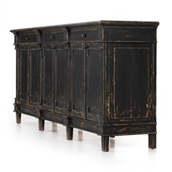 Marjorie French Country Black Pine Wood 3 Drawer 6 Door Sideboard|
