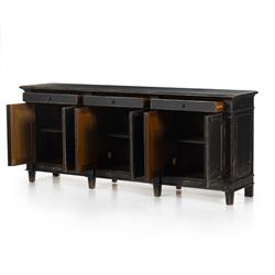 Marjorie French Country Black Pine Wood 3 Drawer 6 Door Sideboard|