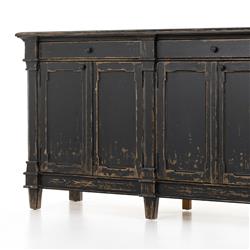 Marjorie French Country Black Pine Wood 3 Drawer 6 Door Sideboard|