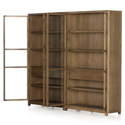 Clarence Rustic Lodge Brown Oak Wood 4 Glass Door 8 Shelf Double Display Case|