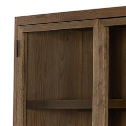 Clarence Rustic Lodge Brown Oak Wood 4 Glass Door 8 Shelf Double Display Case|