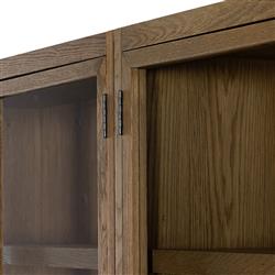 Clarence Rustic Lodge Brown Oak Wood 4 Glass Door 8 Shelf Double Display Case|
