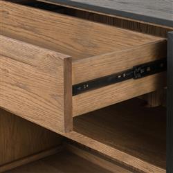 Clarence Rustic Lodge Black Oak Wood Clear Glass 4 Door Shelving Sideboard|