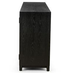 Clarence Rustic Lodge Black Oak Wood Clear Glass 4 Door Shelving Sideboard|