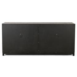 Clarence Rustic Lodge Black Oak Wood Clear Glass 4 Door Shelving Sideboard|