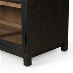 Clarence Rustic Lodge Black Oak Wood Clear Glass 4 Door Shelving Sideboard|