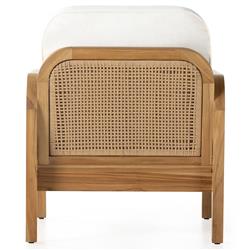 Tropica Coastal Beach Natural Teak White Upholstered Faux Rattan Outdoor Lounge Chair|