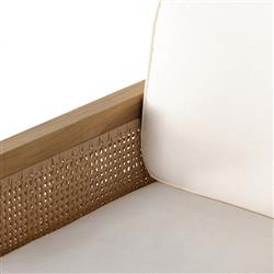 Tropica Coastal Beach Natural Teak White Upholstered Faux Rattan Outdoor Lounge Chair|