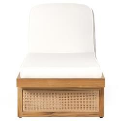 Tropica Coastal Beach Natural Teak White Upholstered Faux Rattan Outdoor Chaise Lounge|