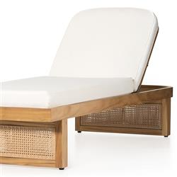 Tropica Coastal Beach Natural Teak White Upholstered Faux Rattan Outdoor Chaise Lounge|