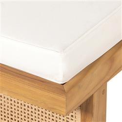 Tropica Coastal Beach Natural Teak White Upholstered Faux Rattan Outdoor Chaise Lounge|