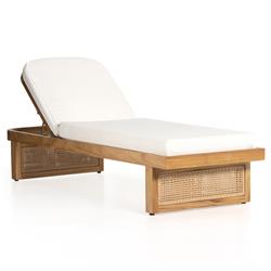 Tropica Coastal Beach Natural Teak White Upholstered Faux Rattan Outdoor Chaise Lounge|
