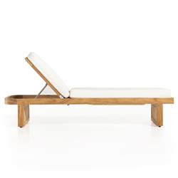 Tropica Coastal Beach Natural Teak White Upholstered Faux Rattan Outdoor Chaise Lounge|