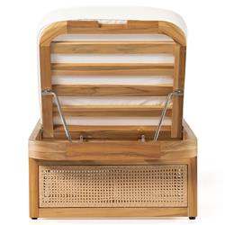 Tropica Coastal Beach Natural Teak White Upholstered Faux Rattan Outdoor Chaise Lounge|