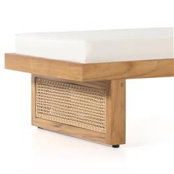 Tropica Coastal Beach Natural Teak White Upholstered Faux Rattan Outdoor Chaise Lounge|